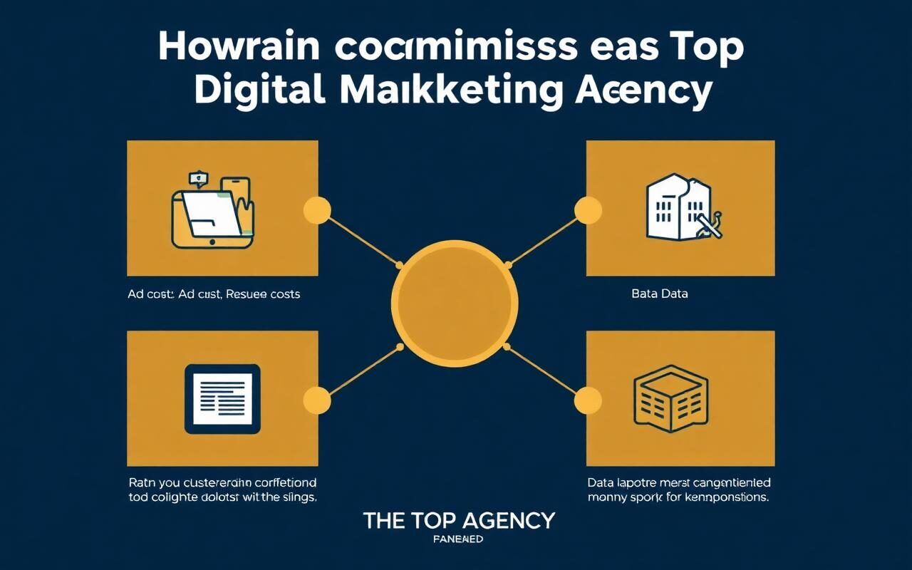 our team at THE TOP, the right partner — An infographic illustrating the four reasons Bahraini companies need the best digital marketing company (competition, ad costs, changing customer behavior, importance of data), featuring the team logo.