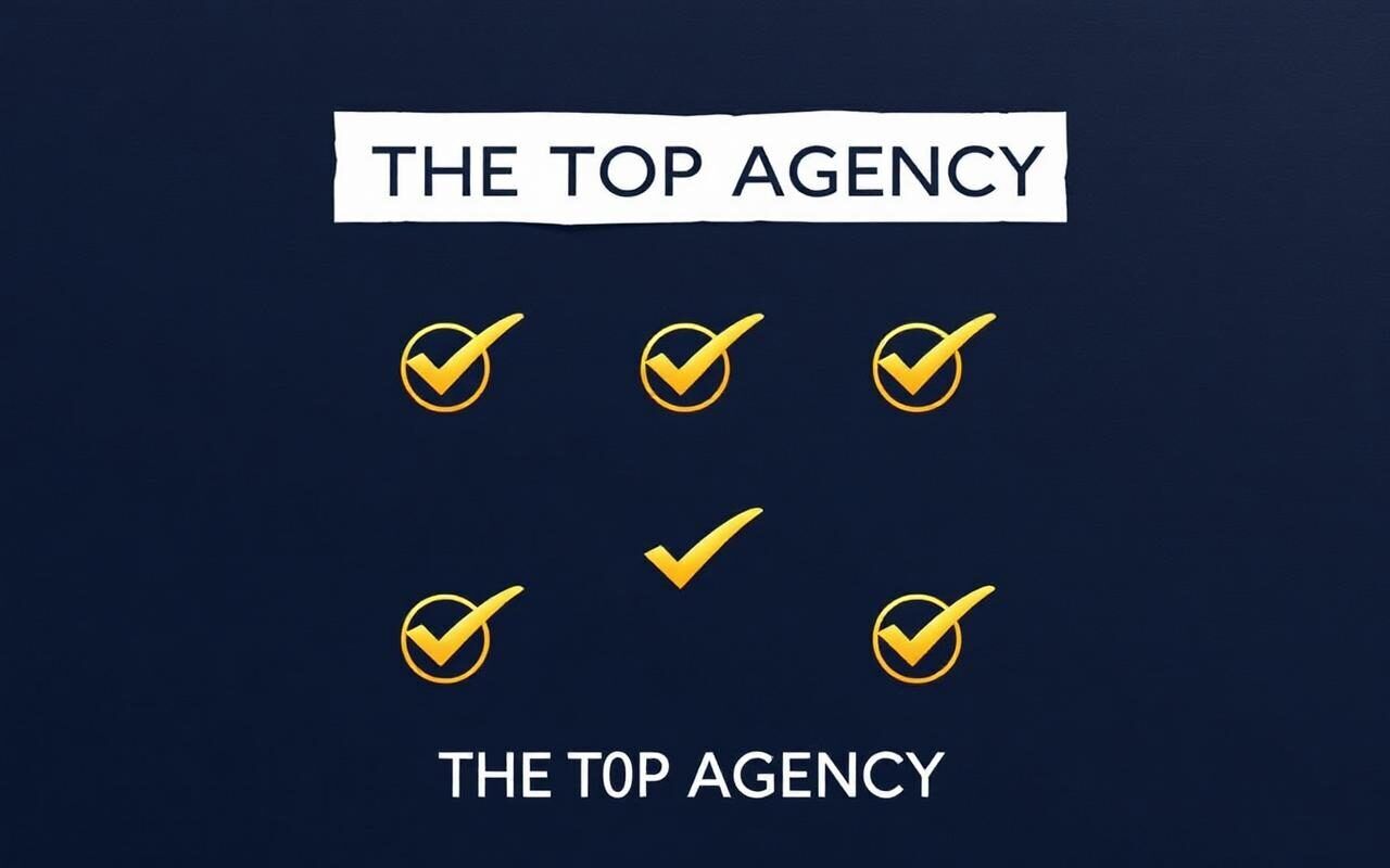 The Best Marketing Agency in Saudi Arabia — A Checklist outlining five steps to choose the best marketing agency in Saudi Arabia, complete with checkmarks and our team at THE TOP logo.