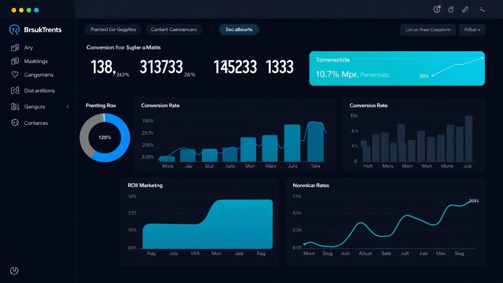 THE TOP Marketing Strategies — A Dashboard displaying marketing strategy performance indicators such as conversion rate, customer acquisition cost, and return on investment, with THE TOP AGENCY logo.