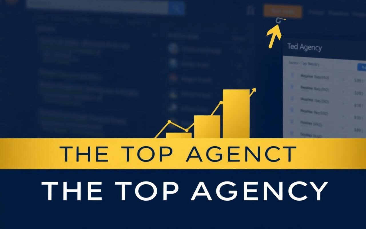 Best SEO Company our team — Final design showing THE TOP logo with an upward-trending graph symbolizing top search rankings and a clear call to action on a professional background.