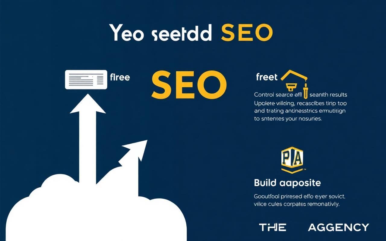 Best SEO Company the agency — Chart illustrating the four reasons to need SEO (Result Control, Free Traffic, Sales Improvement, Authority Building) with upward arrows and we logo.
