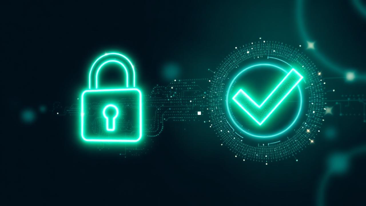 Glowing mint padlock and verified checkmark representing trust signals in digital marketing